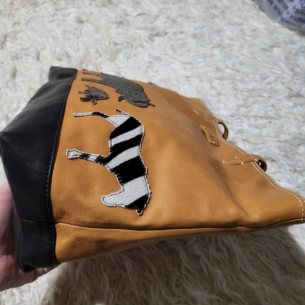 GILLI ViadellaSpigas Leather Tote Bag with Animal Print - Made in Italy - Picture 6 of 16